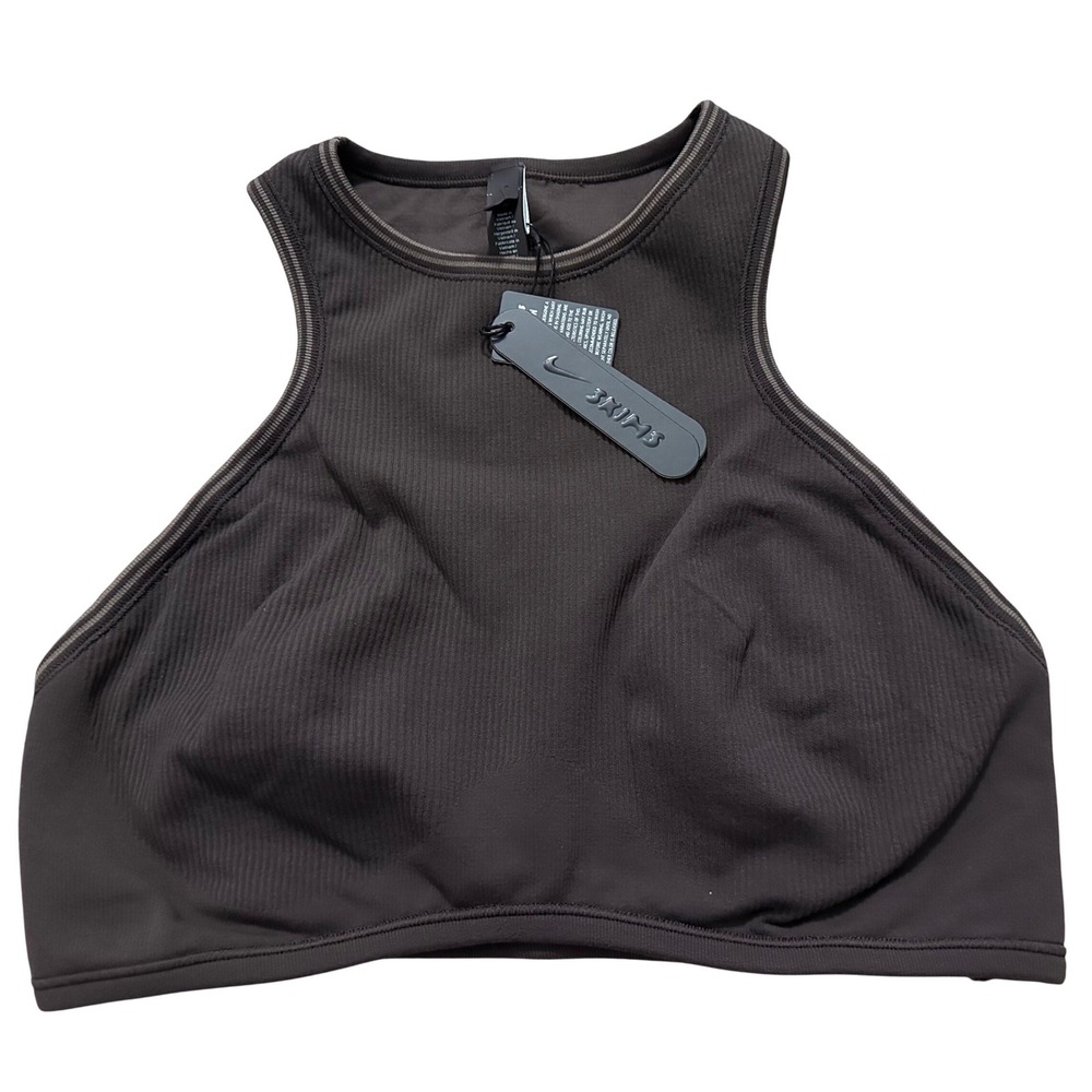 NikeSKIMS Ribbed Seamless Racer Front High Neck Bra Phoenix Truffle Brown Large